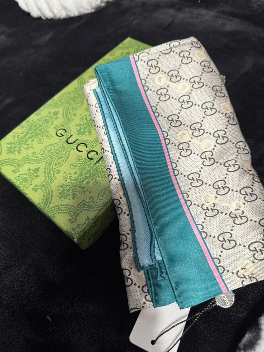 Source Unknown Satin Scarf in Teal, Pink, Ivory